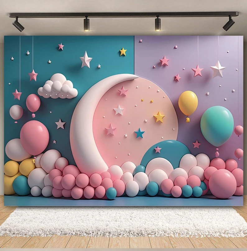 Newborn Baby Girl 1st Birthday Party Backdrop Photography Colorful Balloon Arched Door Baby Shower Cake Smash Photo Background