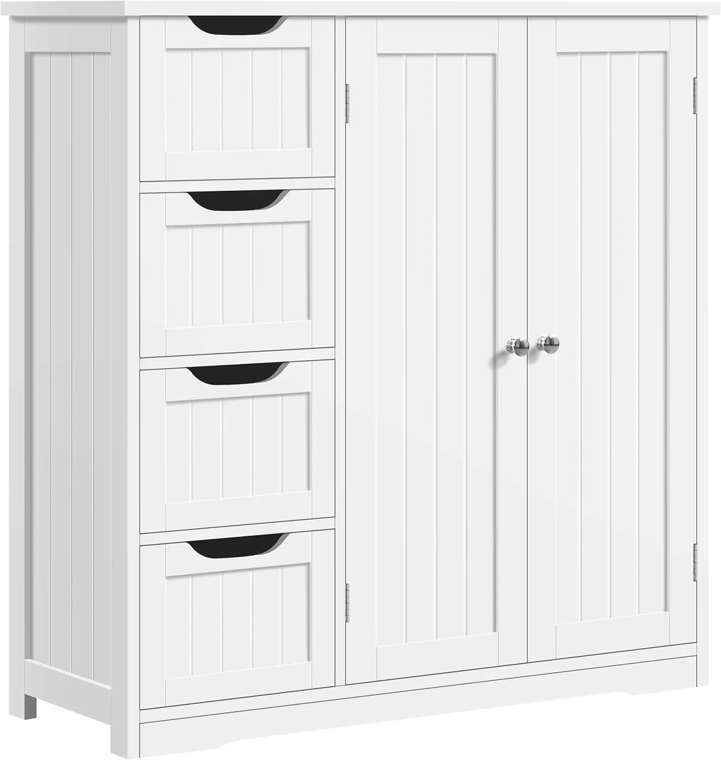 Wooden Bathroom Floor Cabinet, Side Storage Organizer Cabinet with 4 Drawers & Double Doors, Freestanding Entryway Storage Unit