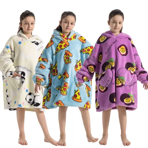 Meninas roupas de inverno flanela grosso hoodies super quente crianças suéteres com capuz roupas soltas homewear wearable cobertores