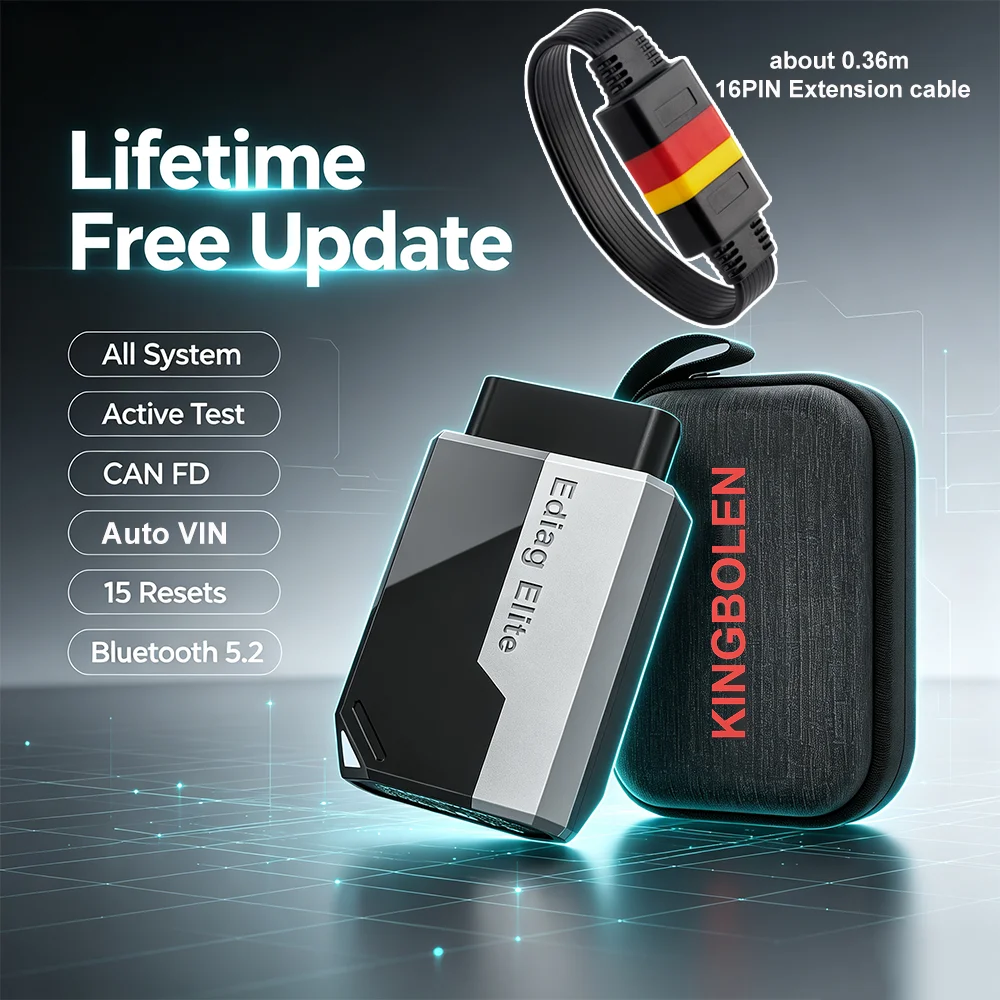 [Gratuit à vie] KINGBOLEN Ediag Elite CAN FD Outil de diagnostic automobile tous systèmes (norme française) - 15 tests de réinitialisation et d'activation - Scanner OBD compatible iOS et Android avec câble d'extension