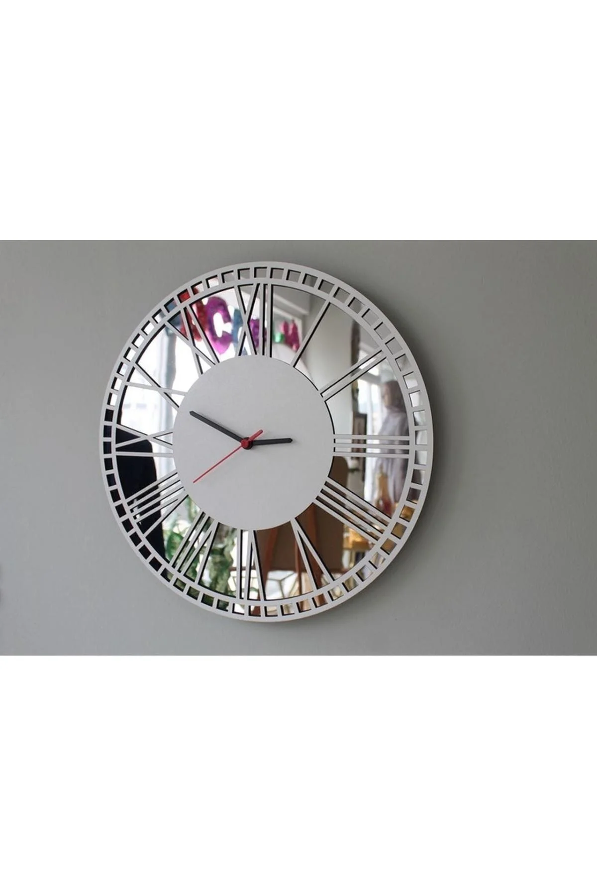 

Roman Numeral Plexi White Wooden Clock With Roman Numerals