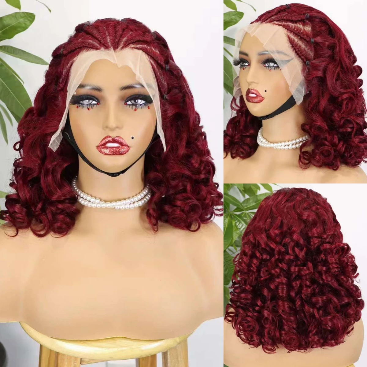 250% Density Burgundy Loose Wave Remy Human Hair Wigs 13x4 Lace Frontal Cornrow Braided Wigs Loose Fumi Curly HD Lace Braid Wigs