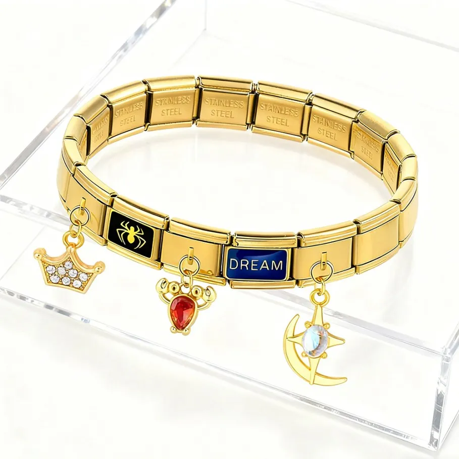 Modischer Kreuz-Wassertropfen-Teufelsherz-Sonnenuntergang-Sterne-Charm-Anhänger passend für 9mm italienisches Edelstahl-Schmuckarmband DIY – Detail 3