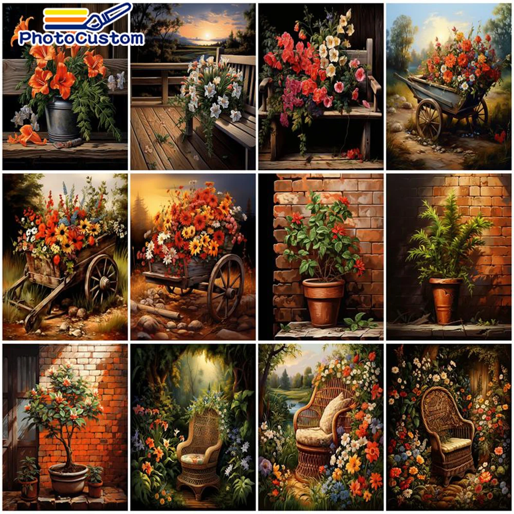 

PhotoCustom DIY Frame Painting By Numbers Summer Landscape For Adults DIY HandPainted Oil Painting Picture By Number Home Decor