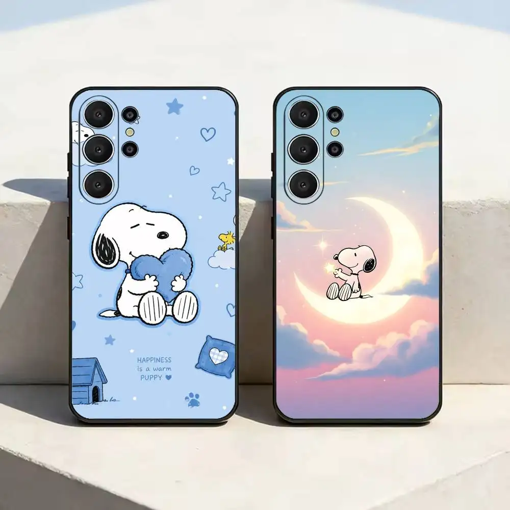 Cute Classic Comics-S-Snoopy Phone Case Black Silicone Soft For Samsung S25,S24,S21,S22,S23,S30,Ultra,S20,Plus,Fe,Lite