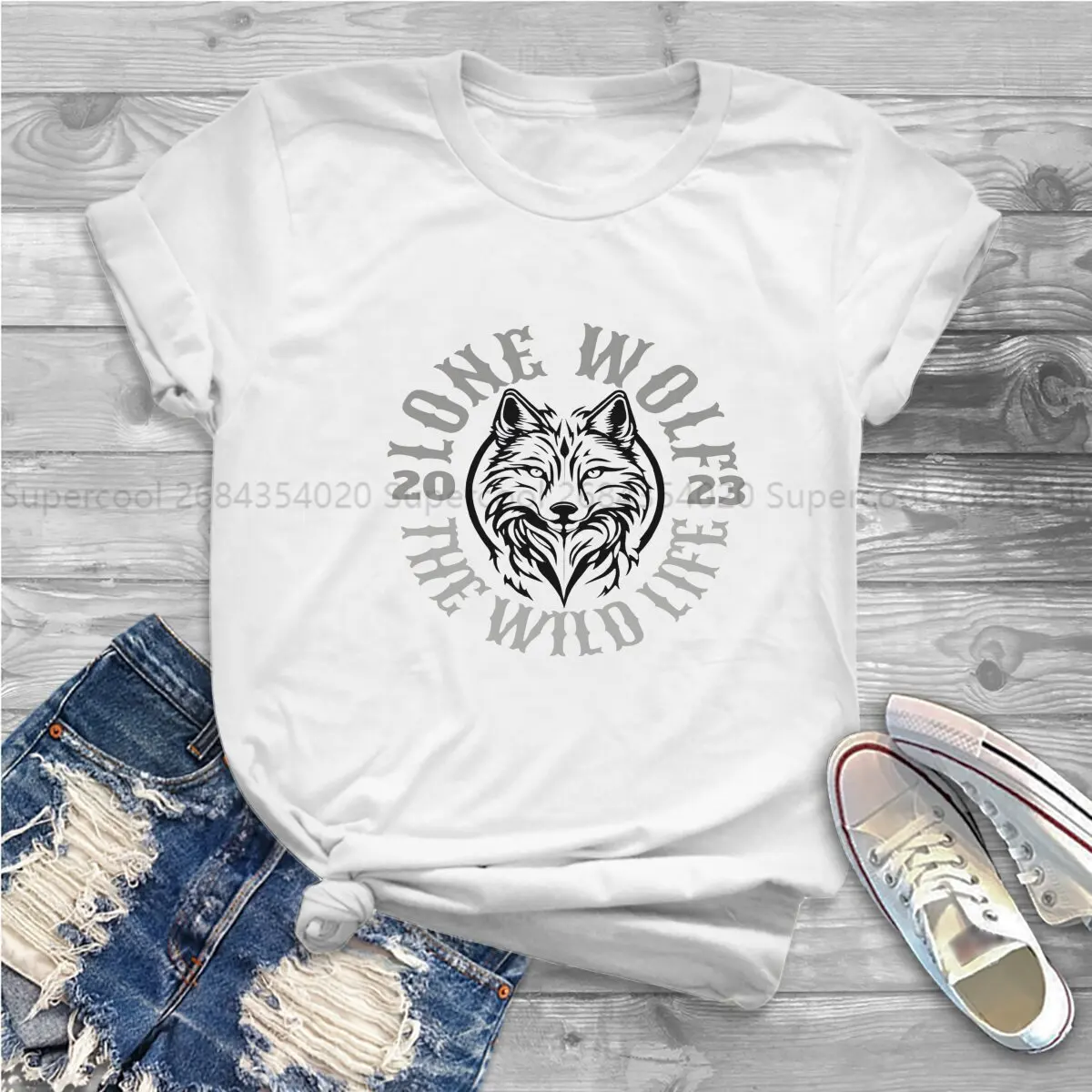 Lone Teen Round Collar Polyester TShirt Wolf Classic T Shirt Women