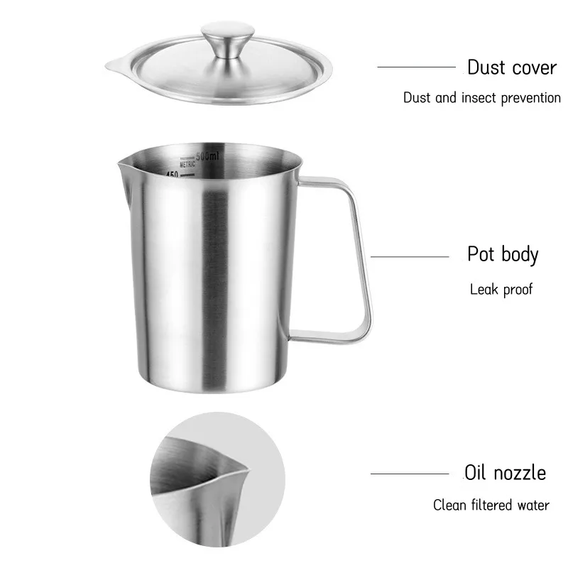 Thickened 304 Stainless Steel Measuring Cup With Scale Pull Flower Cup Tea Jug Large Capacity Kitchen Practical Measuring Cup