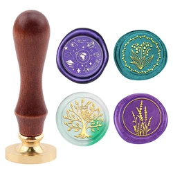 Cosmic Washi Wax Seal Lavender Sealed Wax Seal with Solid Brass Head with Wooden Handle Removable for Envelopes, Invitations