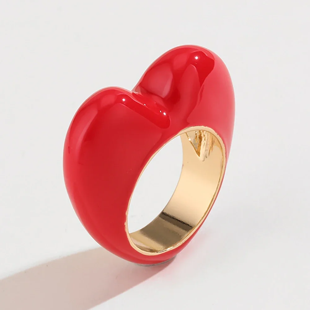 Seulement Unique Anniversary Gift 3D Heart Shaped Colored Enamel Engagement Rings for Women Girlfriend Jewelry Gift