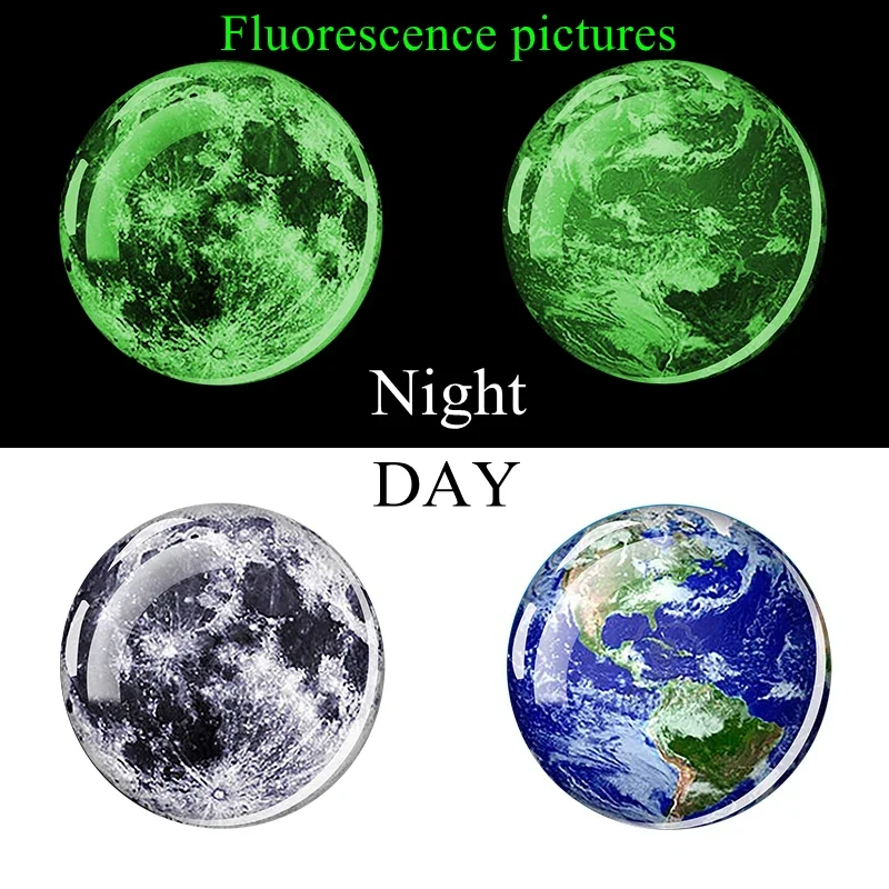 30pcs Luminous Solar System Moon Earth Planet Photo Round Glass Cabochon 14mm Diy Jewelry Making Accessories