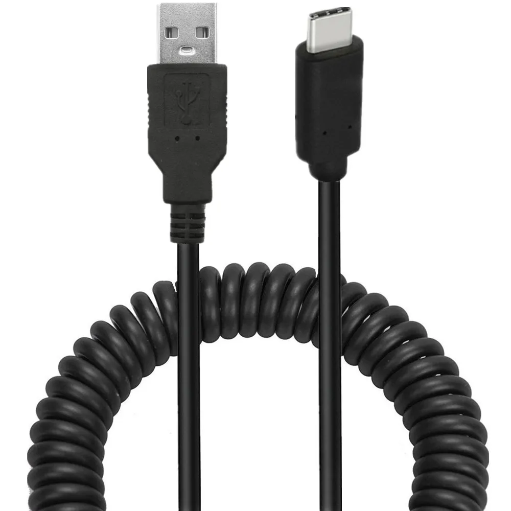 USB 2.0 Male to USB3.1 Type-c 90 Degree Angled Male Spring Coiled Data charging Cable