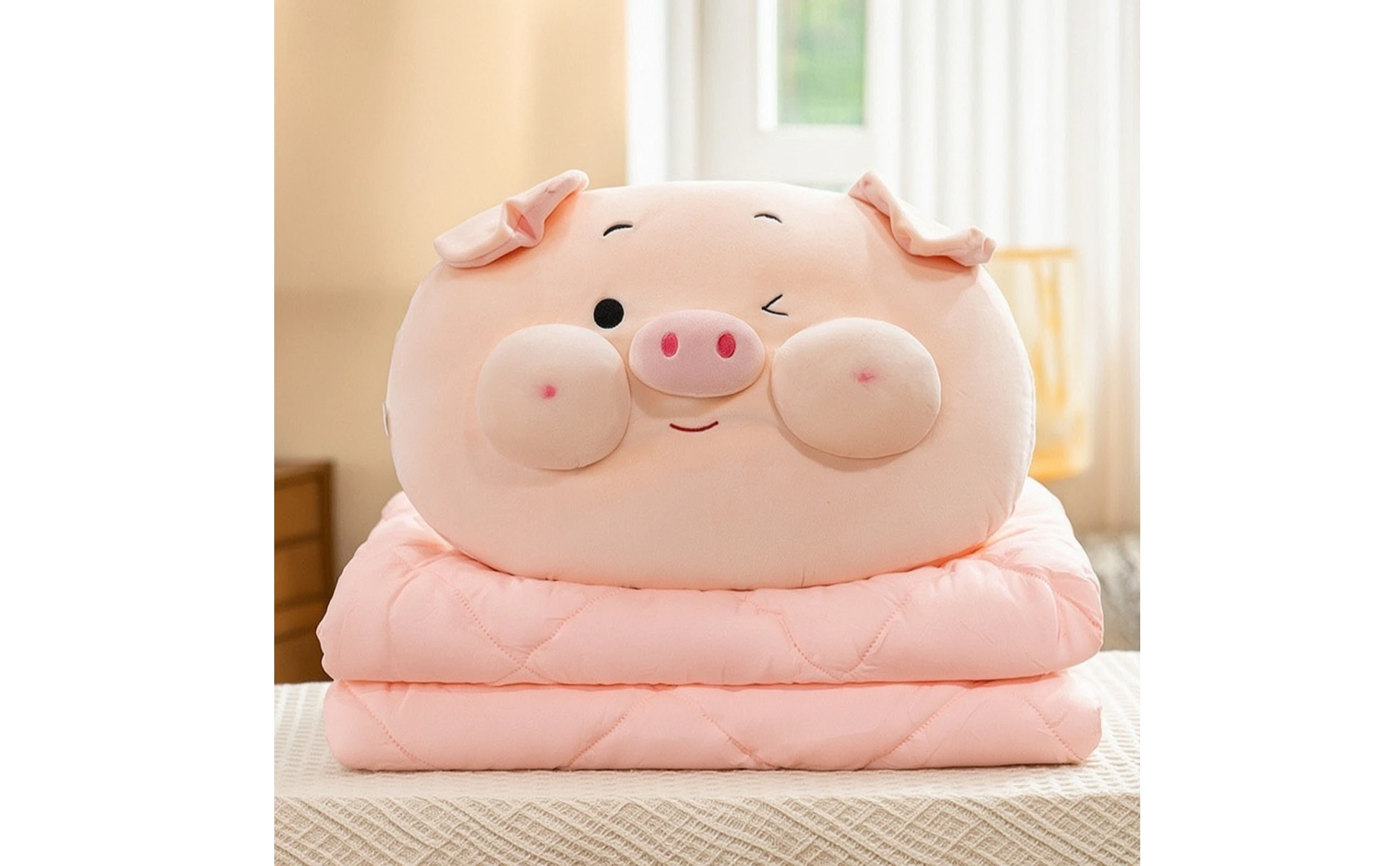 Pig Pillow with Blanket 2-in-1 Pig Cushion Blanket Bedding Soft Cute for Nappers, Car, Office