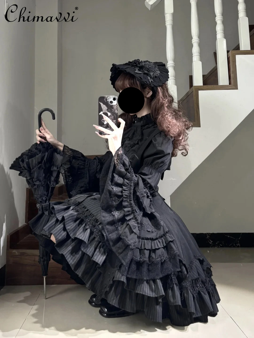 Lolita Style Gothic Gorgeous Cos Retro Women's Comic Show Shirt 2025 Spring and Autumn New Lace Elegant Splicing Blouse Tops