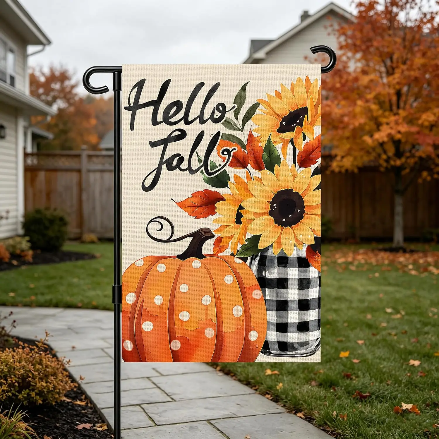 Fall Garden Flag 12x18 Inch for Outside Double Sided Fall Decorations Outdoor Yard Sign Pumpkin Sunflower Hello Fall Banner  kkz