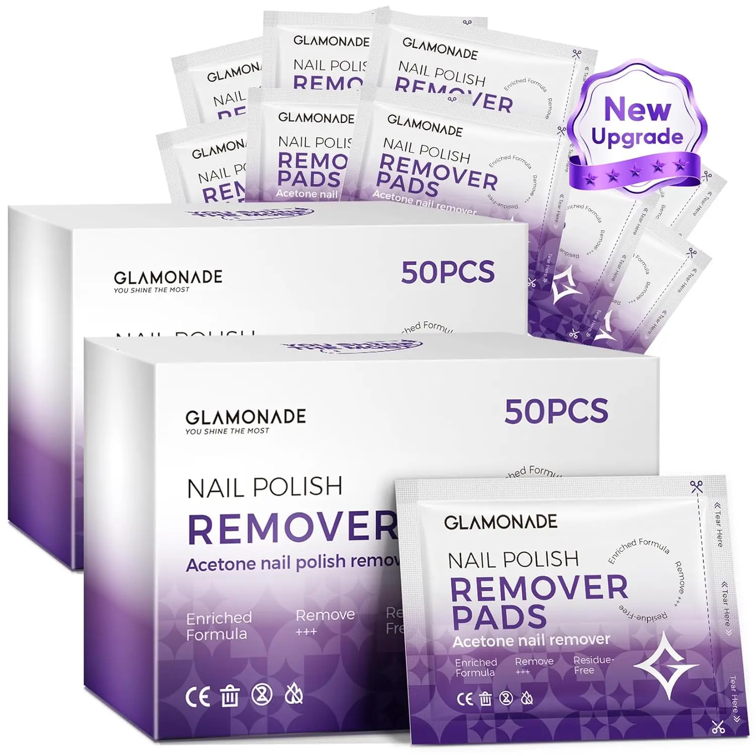 

100 PCS Acetone Gel Nail Polish Remover Wipes, Individually Wrapped for Home & Salon Use