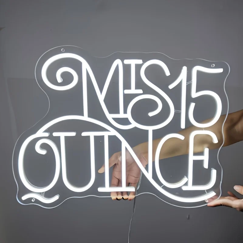 Mis 15 Quince Neon Sign Happy 15th Birthday Neon Signs for Wall LED Neon Light Sign Letter Neon Wall Sign for Bedroom