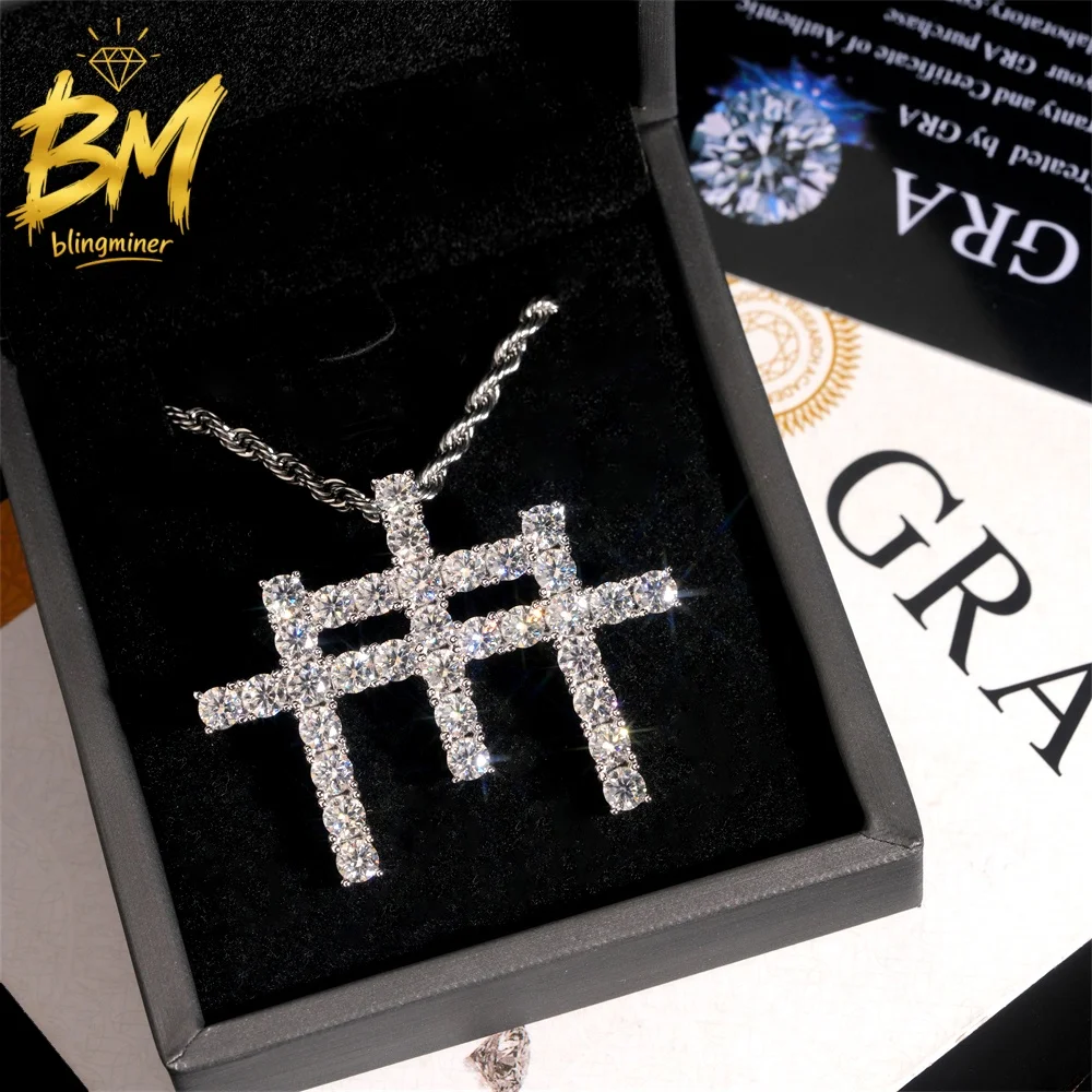 Blingminer Triple Cross VVS Moissanite Pendant For Men Women S925 Silve Iced Out Pendants Pass Diamonds Tester GAR Free Shipping