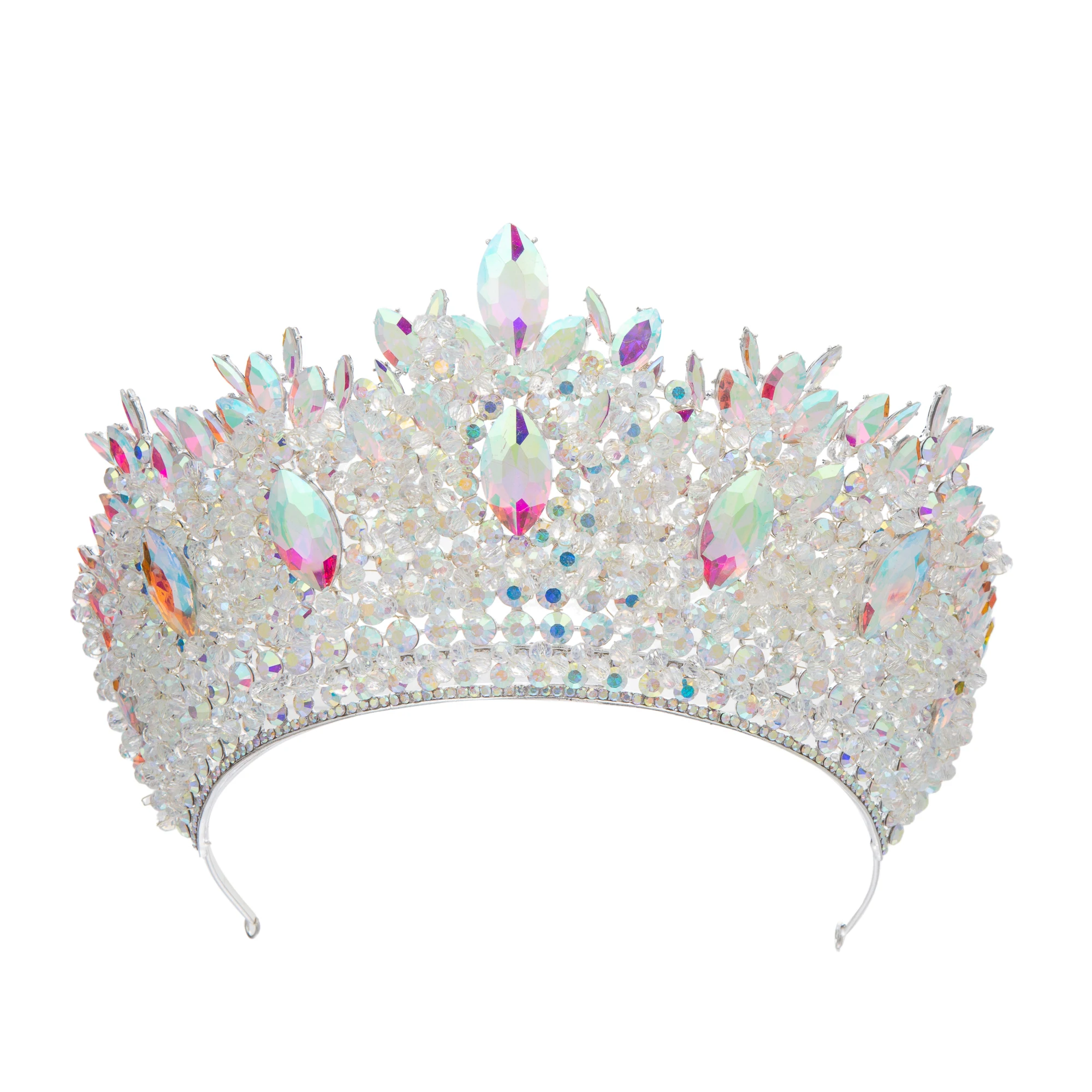 تيجان الزفاف الباروكي لمهرجان ملكة جمال الكون كبير كريستال تاج الزفاف تاج لحفل زفاف العروس الإكليل الشعر مجوهرات غطاء الرأس #6