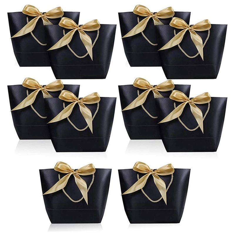 10 Pcs Gift Bag With Handle Paper Party Favor Bag Present Wrap Snack Bag With Bow Ribbon Present Favor Bags