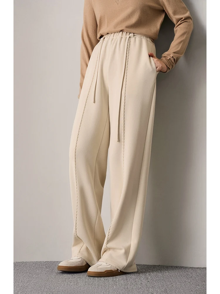 ZIQIAO Casual Style Modal Fabric Straight Pants for Women 2023 Autumn New Drawstring Elastic Waist Height Mopping Pants Female