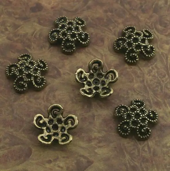 

40pcs 11mm antiqued bronze flower bead cap findings X0251