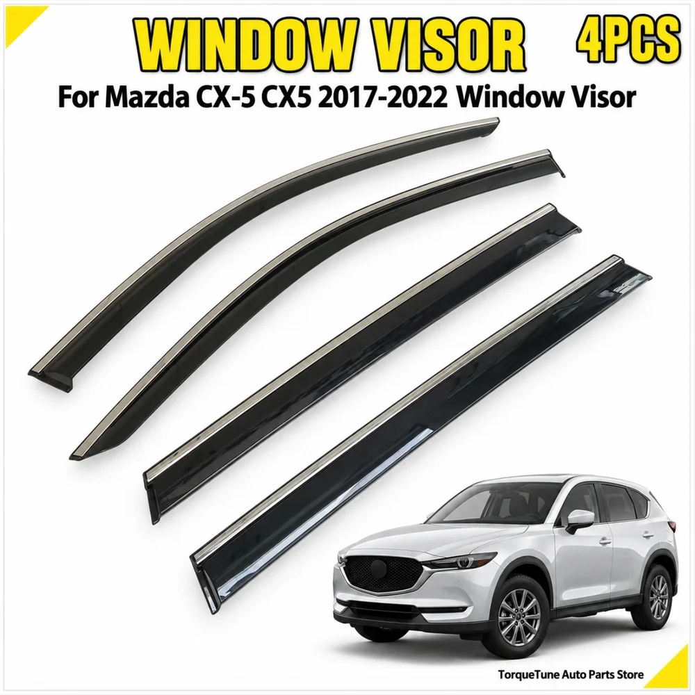 Injection Molded Premium Window Visor Wind Deflector With Stainless Steel For Mazda CX-5 CX5 2017-2022 Car Accessories