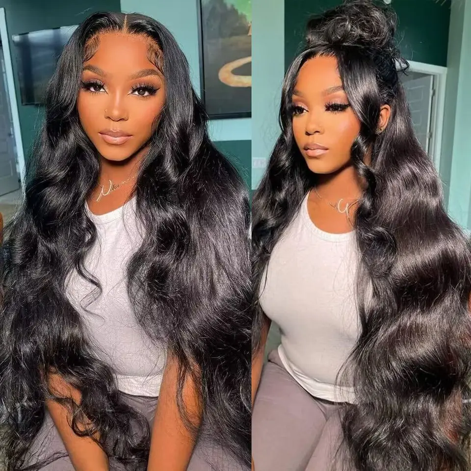 Peluca de cabello humano Body Wave para mujeres negras, 40 pulgadas, con encaje frontal, brasileña, pre pelada, encaje HD 13x4 y 13x6 3