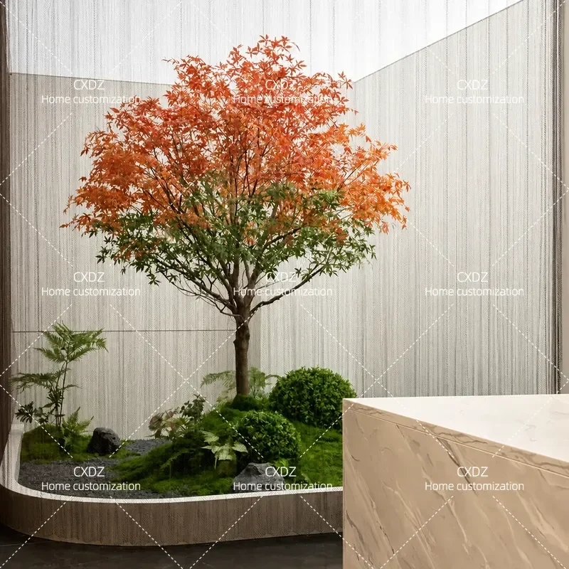 Simulation Maple Tree Indoor Landscaping Red Green Artificial Plant Large Fake Tree for Shopping Mall Hotel Decor Landscape