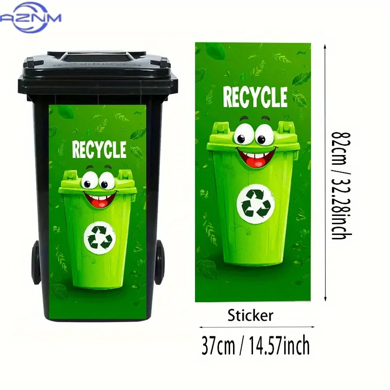 A Single Trash Can Sticker Measuring  by 81.99 cm Features a Cheerful Cartoon Trash Can with The Word 