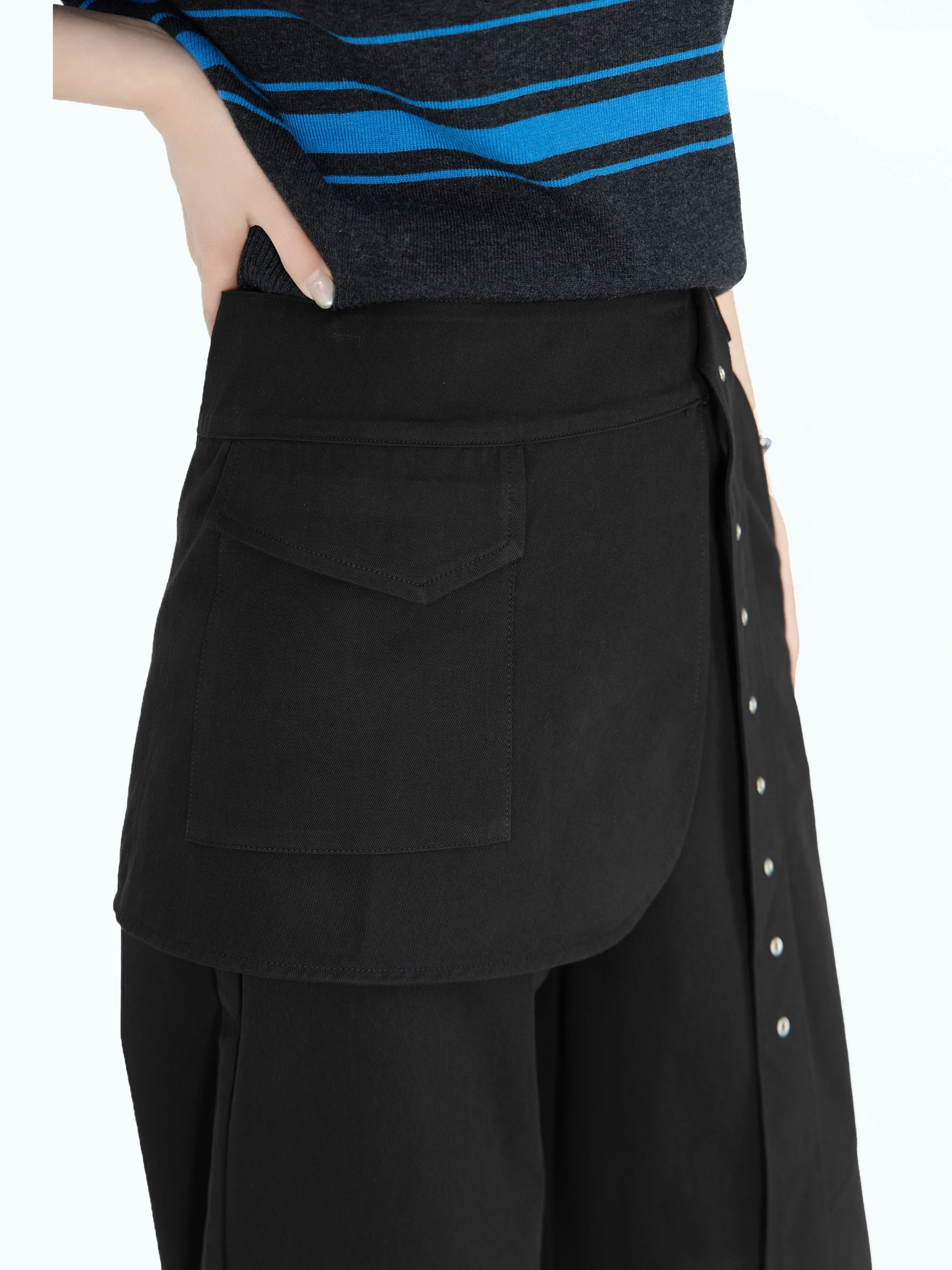 

Asymmetric High Waist Straight Leg Casual Pants Loose Fit Bla Women's Spring 2026 Book Design Casual Trousers