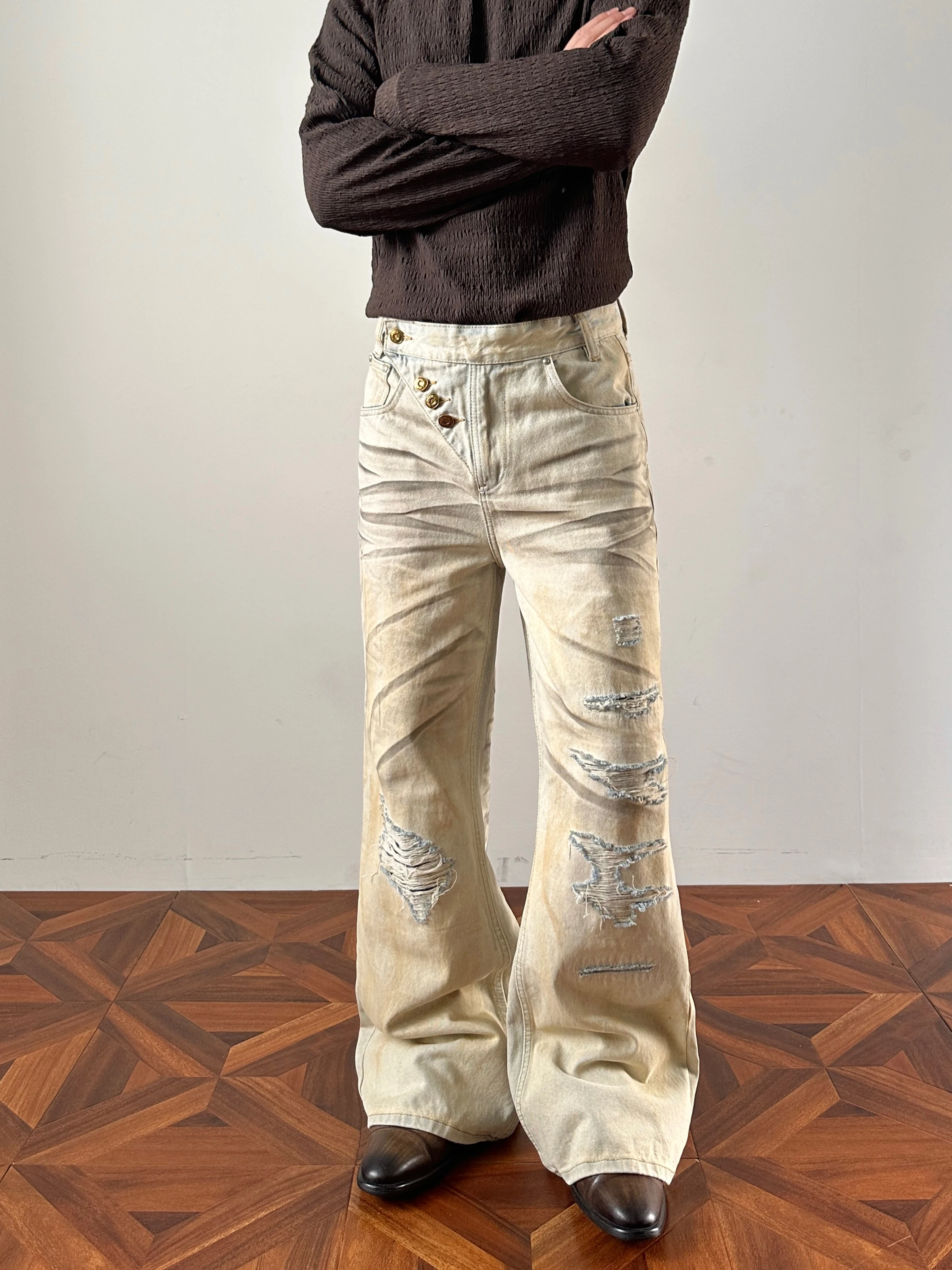 Calças Jeans Retrô Lavadas de Perna Larga para Homens e Mulheres, Estilo Baggy High Street, Calças Longas MKCLOT Liu Ye em Al...