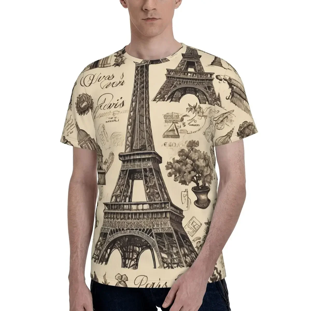 French Paris France Eiffel Tower T-Shirt for Men polyester T Shirts Men's Short Sleeve O-Neck Summer Clothes Tops