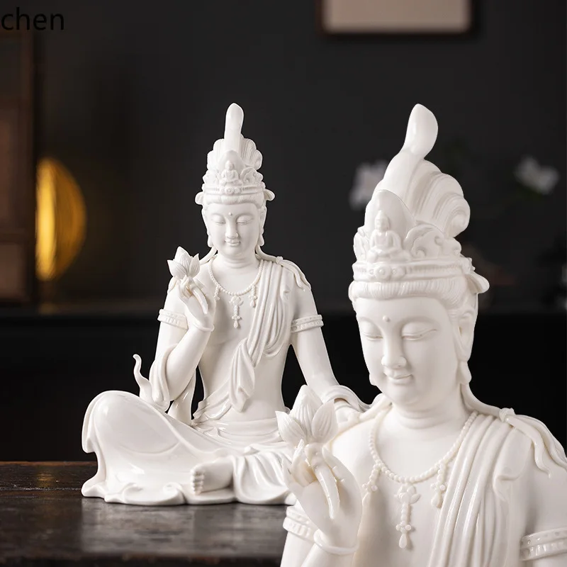 YFY  ceramic lotus lotus water moon guanyin bodhisattva buddha statue for home buddhist hall worship ornaments
