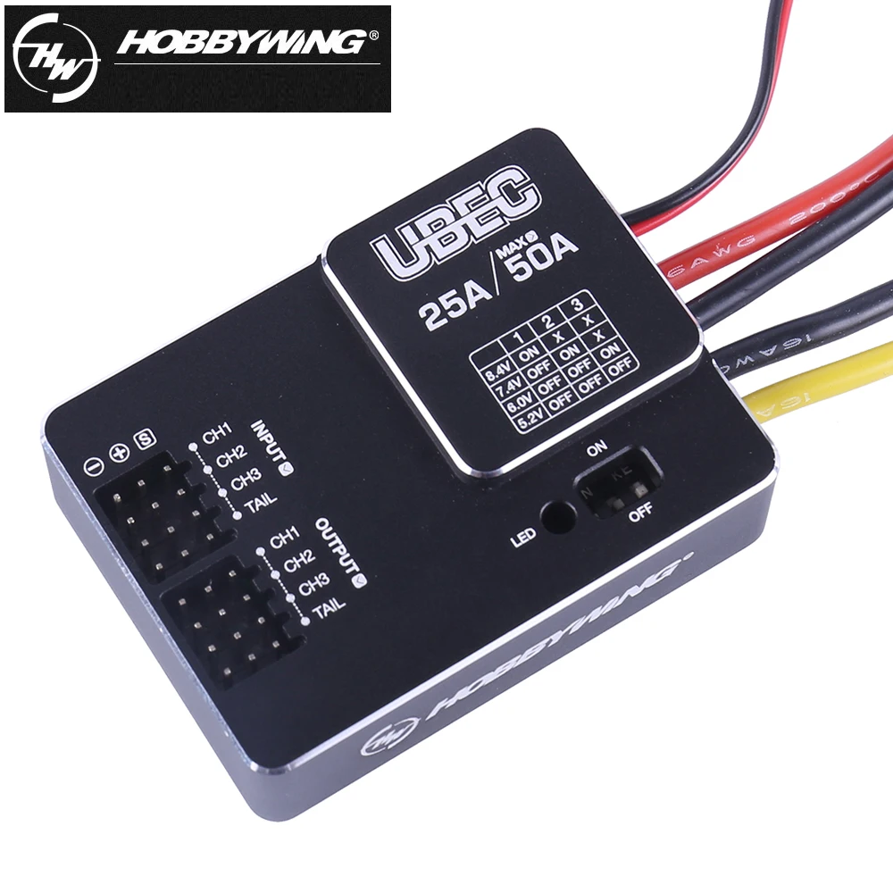 Hobbywing-Interruptor externo ajustable para Dron cuadricóptero, 25A-50A, DC-DC, 3-18S, HV, UBEC, 8 canales de salida, 5,0 V/6,0 V/7,4 V/8,4 V