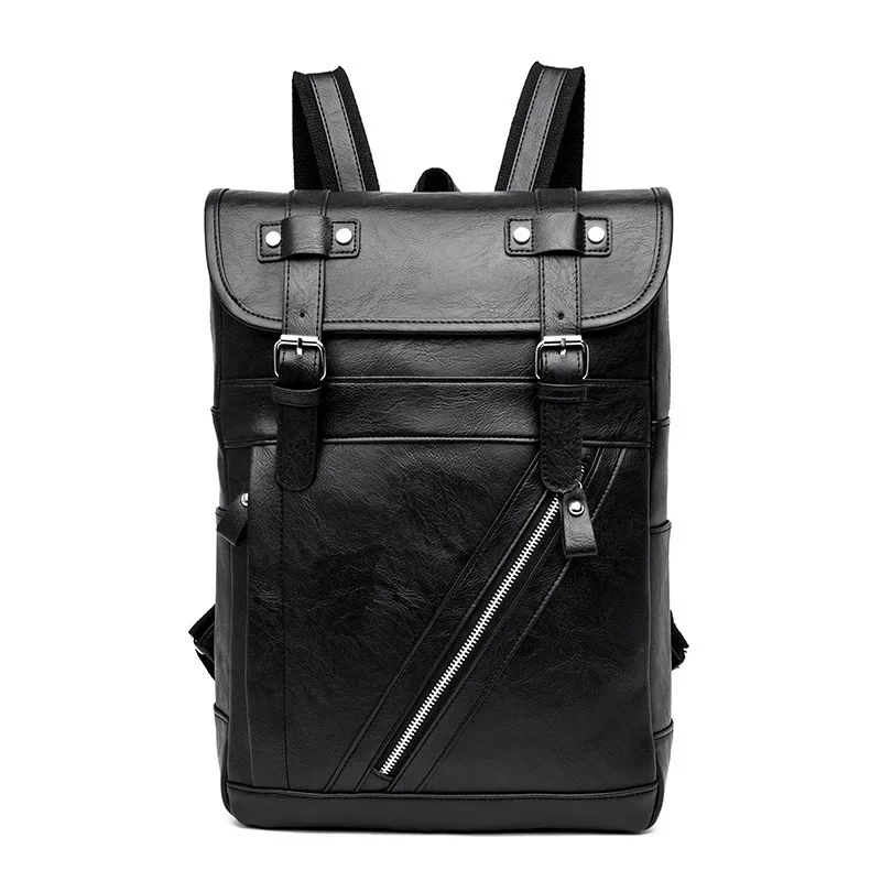 Men's Vintage PU Leather Backpack - Large-Capacity Travel Bag with Adjustable Straps & Retro Zipper, Casual Laptop Daypack 백팩