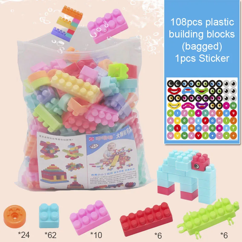 108PCS Plastic Building Blocks With Stickers Children Small Particle Assembly Toy Creative Educational Toys Gift For Kids Boys