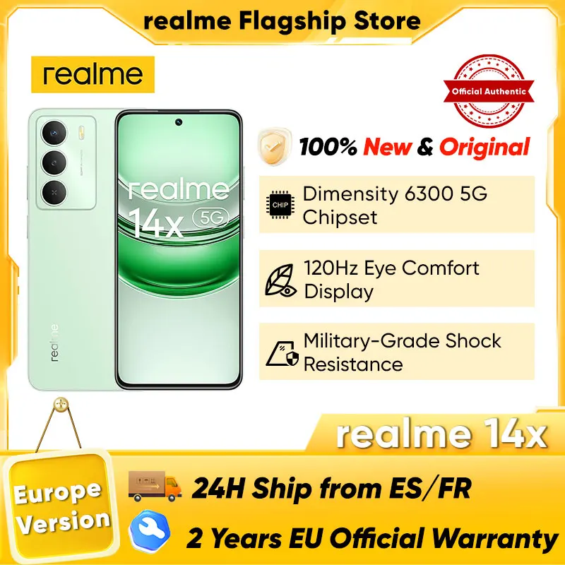Realme 14x Smartphone Dimensity 6300 5G 6.67 ''120Hz affichage de confort oculaire 5000mAh batterie 50MP Al caméra Version mondiale Realme 14x Smartphone Dimensity 6300 5G 6.67 ''120Hz affichage de confort oculaire 5000mAh batterie 50MP Al caméra Version mondiale