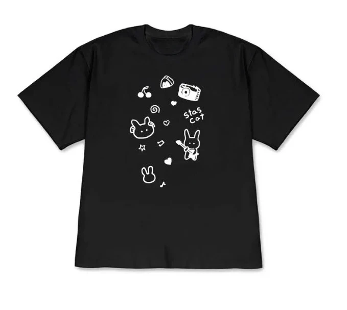 Women's Korean Style Short Sleeve T-shirt Kawaii Y2k Cute Hand-drawn Print O-Neck Tee Retro Y2K Style Daily Wear Free Shipping