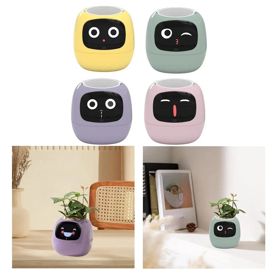 Maceta inteligente para mascotas, macetas de Robot, maceta pequeña para plantas, regalo de vacaciones, macetas inteligentes para adorno de escritorio para interiores y exteriores