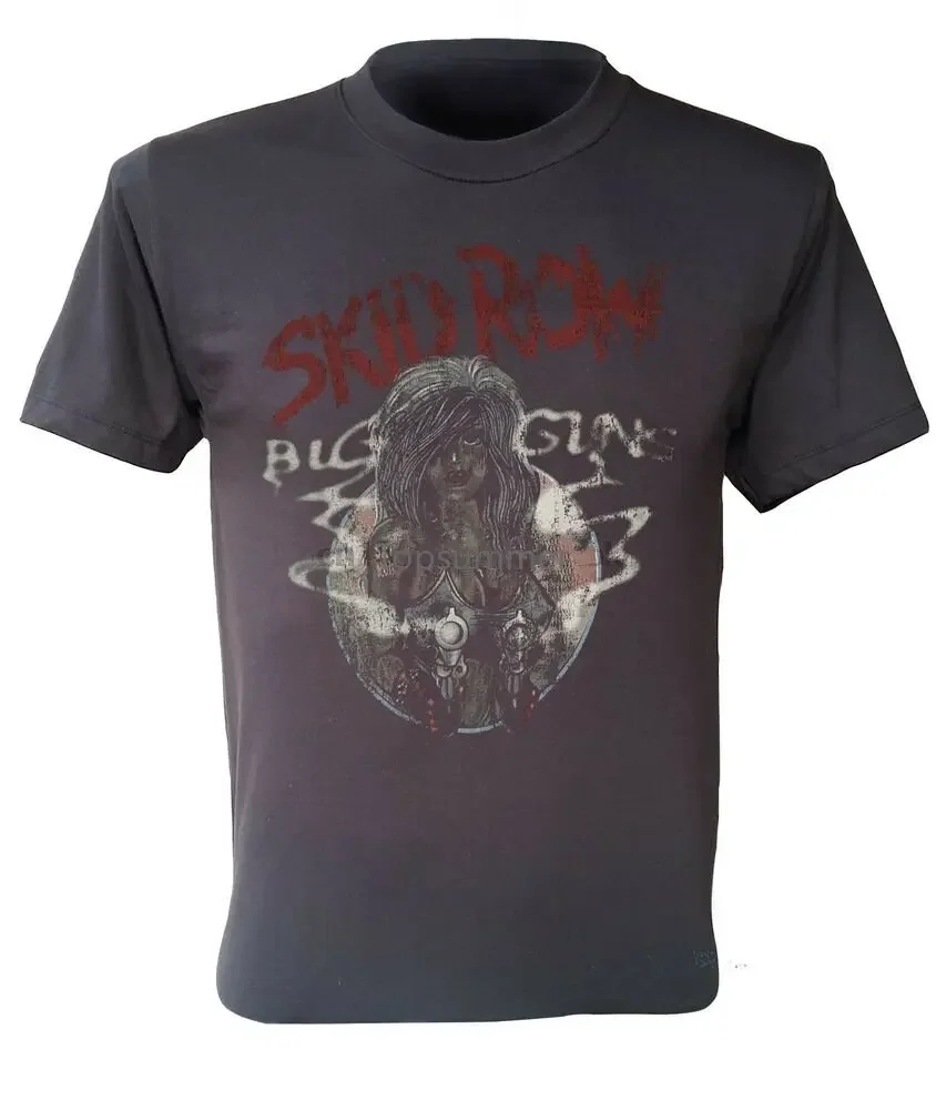 

Футболка Skid Row с логотипом Big Guns 80S Heavy Metal Rock Band Ретро Мужская рубашка Большие графические футболки для женщин Подарки для папы