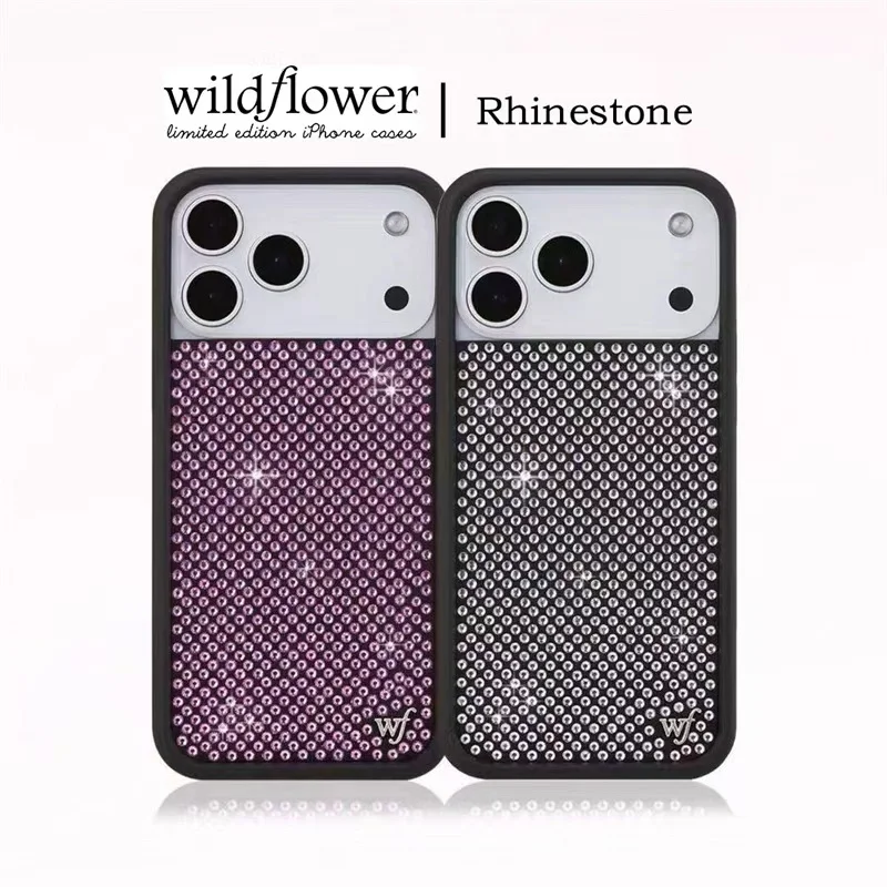 

Wildflower INS Pink Rhinestone Sparkling Phone Case For iPhone 13 14 15 16 17 Pro Max Plus Luxury diamond Bling Glitte wf Cover﻿