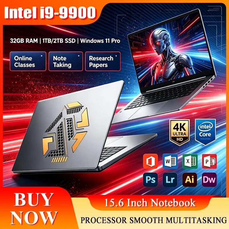 2026 New 15.6'' Laptop Intel Core I9-9900 32GB 2TB Gaming PC Ultra Slim Office Study Computer PC Windows 11 Pro 1920*1080 HD