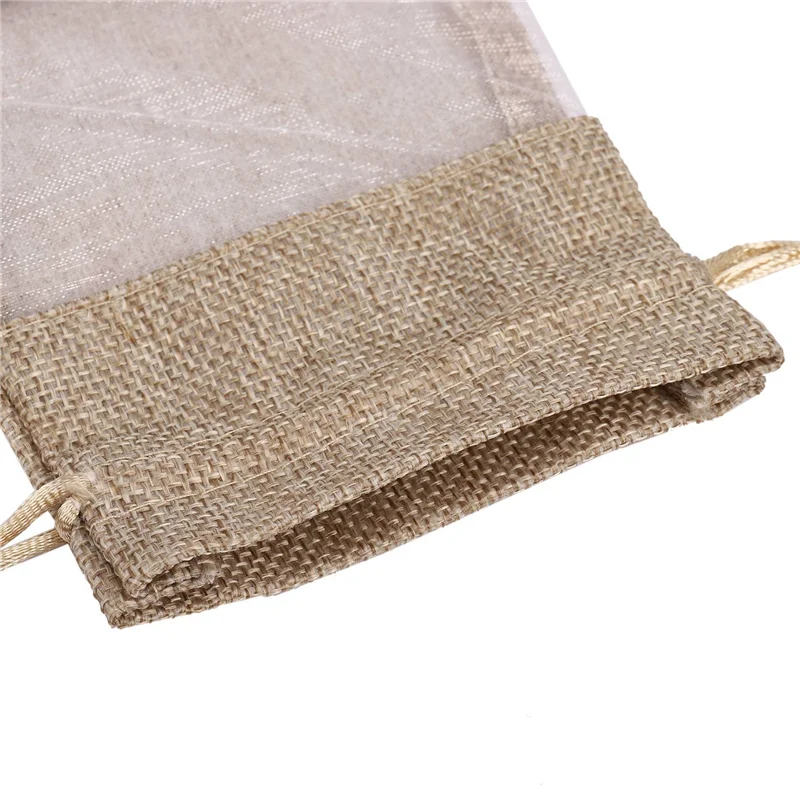 ABLN-180 szt. Lniane woreczki z organzy, woreczki z jutowego materiału ze sznurkiem, torby na prezenty świąteczne, torby na upominki ślubne, 10X14cm