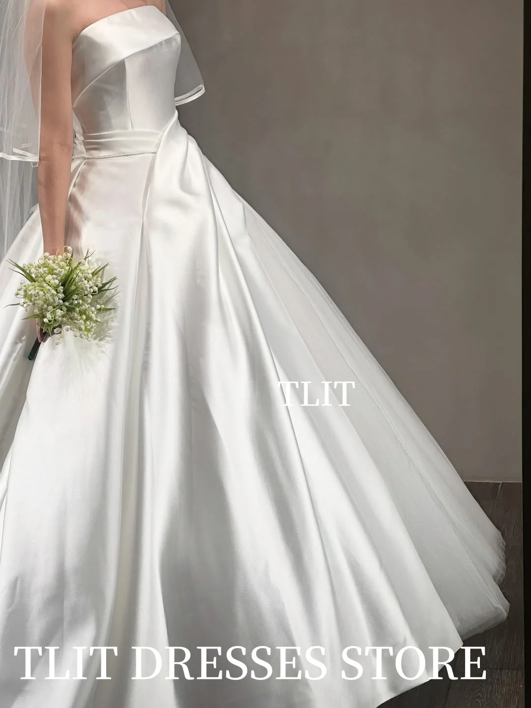 Tlit lindo branco seda cetim tule a linha vestidos de casamento personalizado sem mangas vestidos de noiva coreia fotos sessão