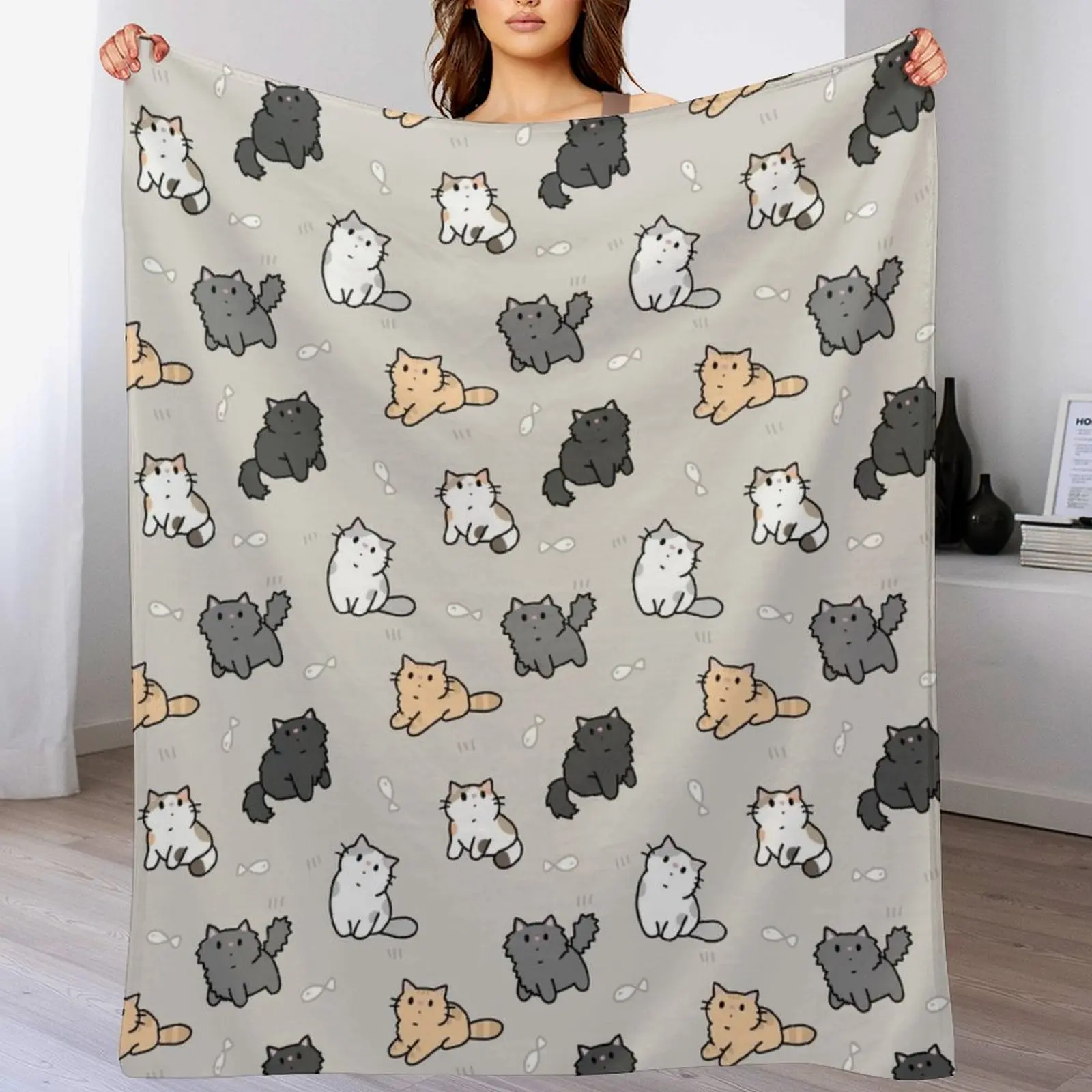 Kittens and fish pattern Throw Blanket Comforter Giant Sofa christmas decoration Moving Blankets