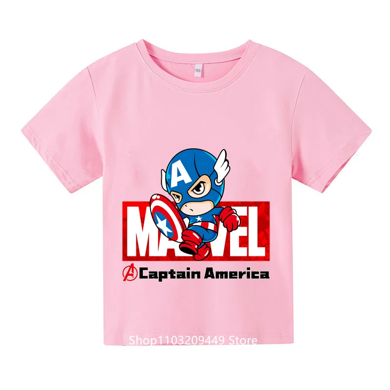 2024 Marvel Fashion Card Captain America Hippie T-shirt Summer Short Sleeve Kids Student cotton top T-shirt gift