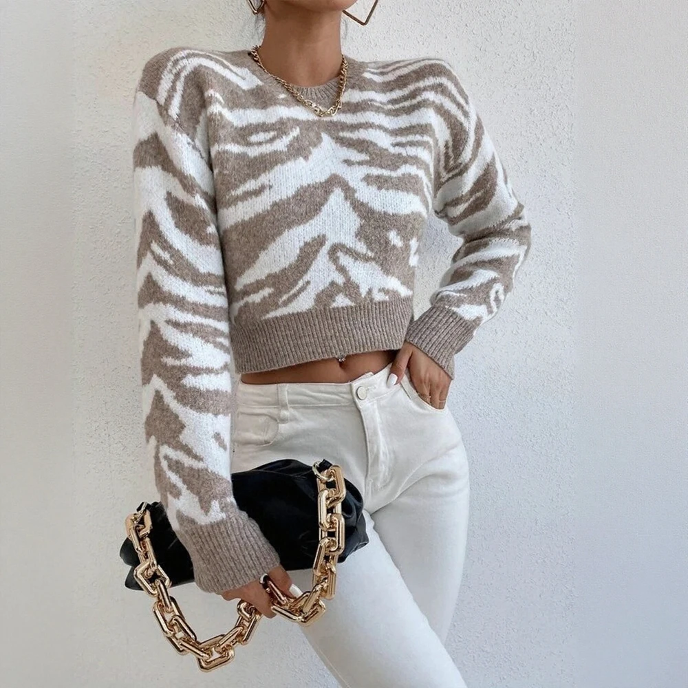 

Business Commute Style Long Sleeve Round Neck Sweater Fitted Design Straight Sleeve No Decoration Fashionable Women's Top