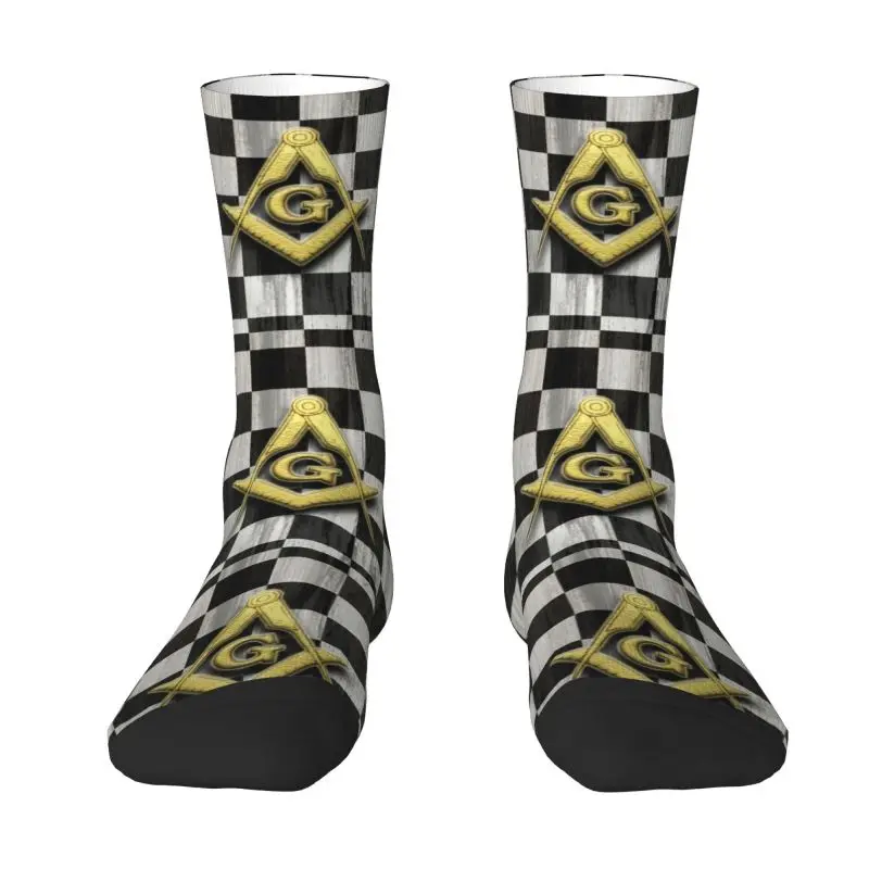 

Square Compass And Checkers Masonic Dress Socks Men's Women's Warm Fashion Freemason Crew Socks