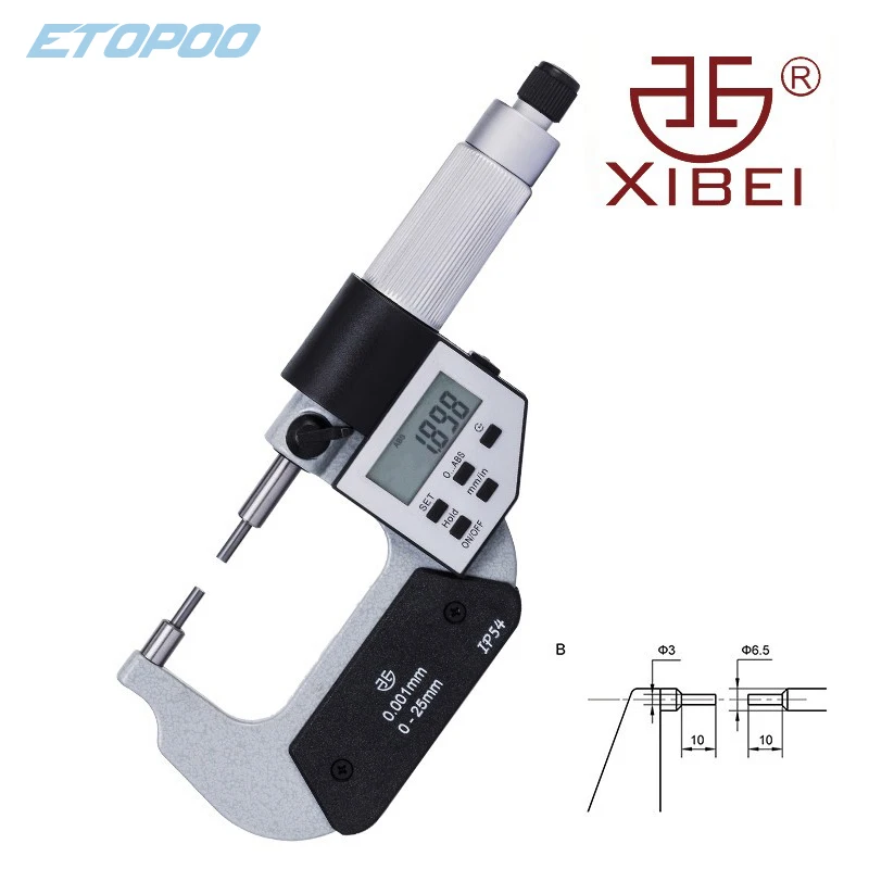 

Xibei brand Electronic small measuring face micrometer small end Carbide measuring surface digital outside micrometer 0-25mm2x5