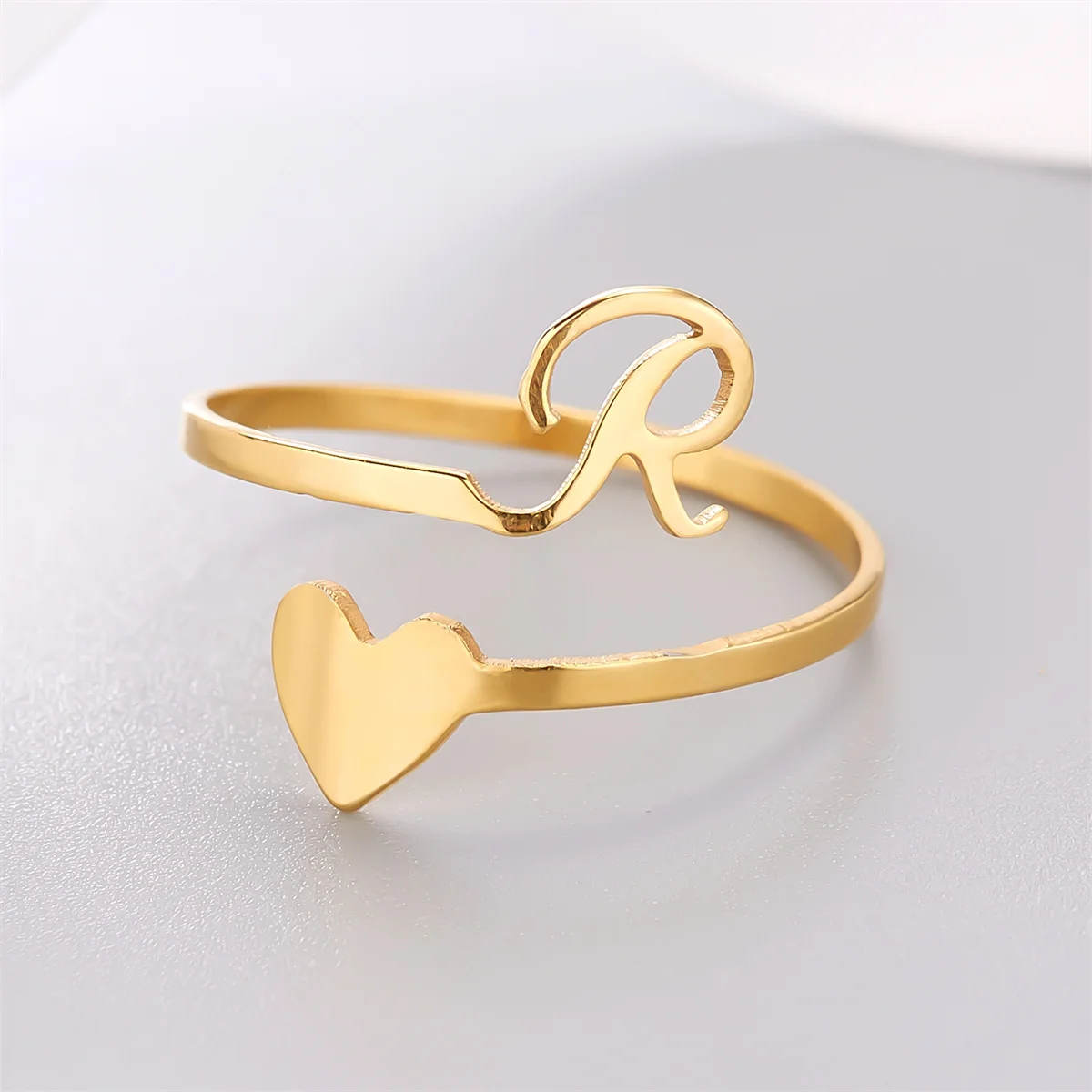 26 A-Z Letters Love Heart Opening Rings For Women Men Stainless Steel Name Alphabet Heart Finger Rings Birthday Party Jewelry